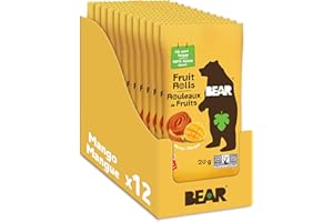 BEAR Fruit Rolls Mango - Real Fruit Snacks for Kids - 100% Natural Ingredients - No Added Sugar - Gluten Free - Vegan - Non-G