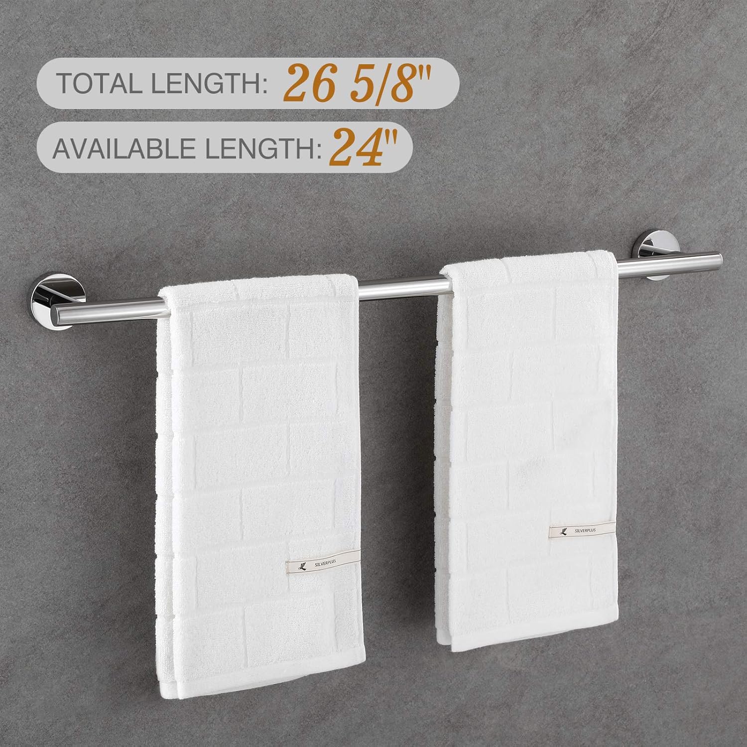 USHOWER Polished Chrome Towel Bar, 26.6-Inch Large Bathroom Towel Rack, SUS304 Stainless Steel, Modern Style: Kitchen & Dining