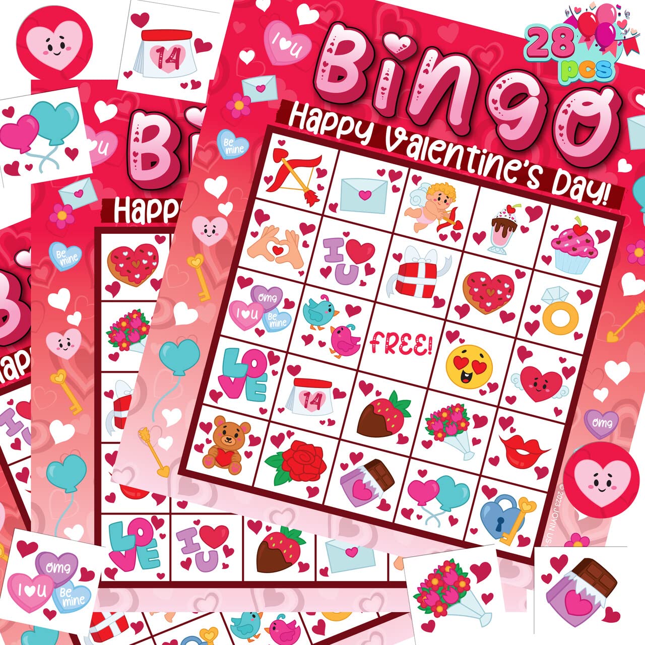 Photo 1 of JOYIN 28 Players Valentine's Day Bingo Card for Kids and Adults, for Family/School Classroom Large Group, Party, Treats, Game