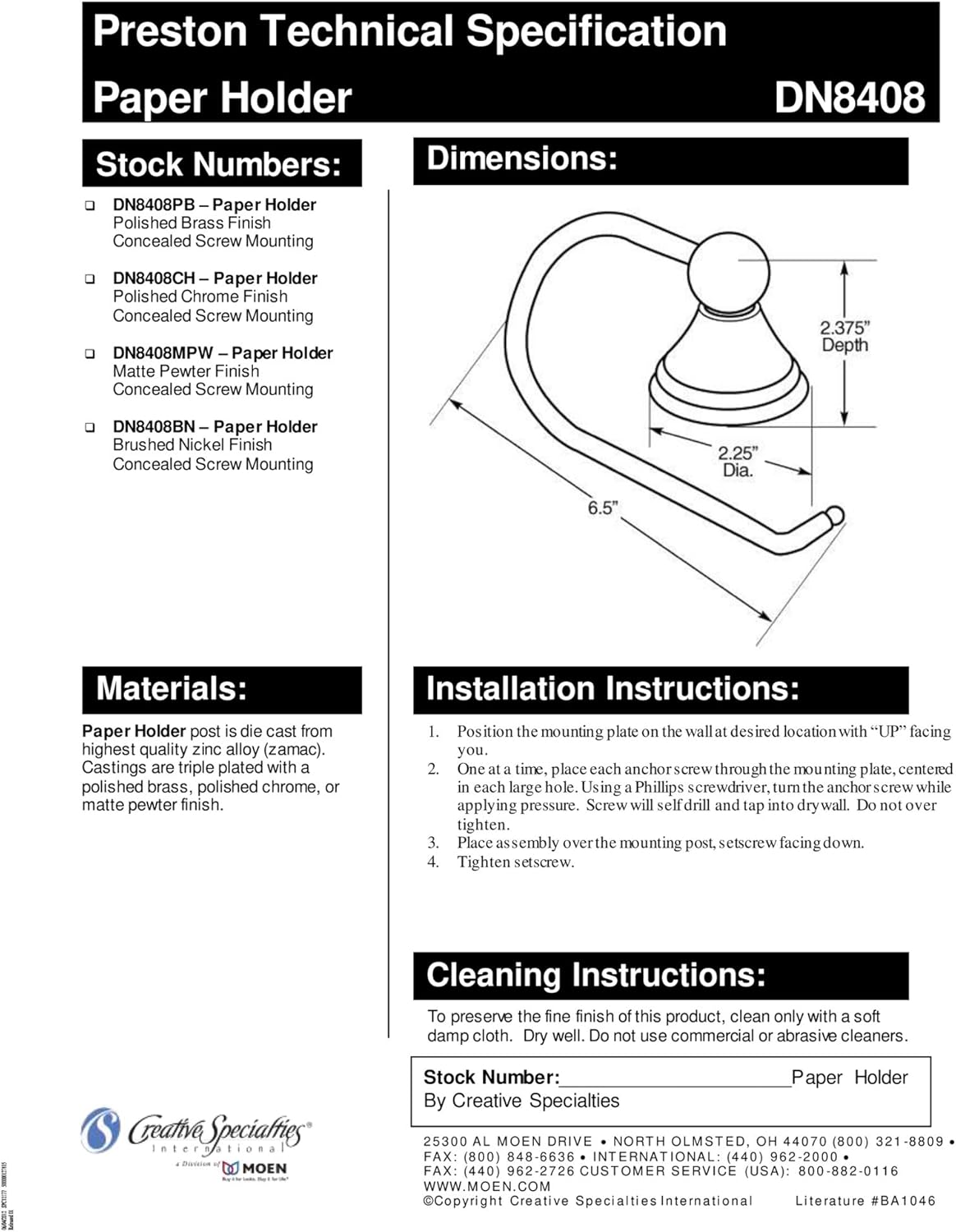 Moen DN8408CH Preston Collection Single Post Toilet Paper Holder, Chrome - Toilet Paper Holders - 
