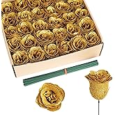 Rzoukler Gold Roses,30PCS Glitter Roses Bouquet Artificial Roses with Stems for Wedding Bouquet Party Christmas Home Decor(Gold)