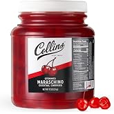 Collins 72 oz Stemmed Maraschino Cherries, Bulk Cocktail Garnish for Mocktails, Desserts and Ice Cream Sundaes, Bright Red Cherries with Stems for Party Supply, Food Service &amp; Bars, 4.5 Pound Jar