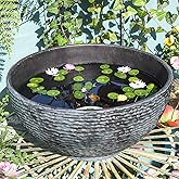 Sungmor Large Garden Bowl Planter Water Plant Pot, Miniature Landscaping Succulent Planter, 15.6 Inch Marble Texture Water Li