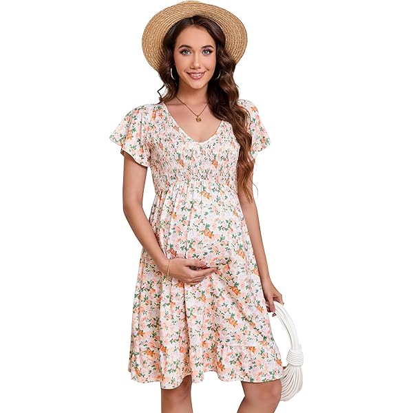 Women's Maternity Short Sleeve V Neck Front Knotted Knee Length