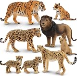 toymany 8pcs Safari Animals Playset Lion Tiger Cheetah Leopard Cubs