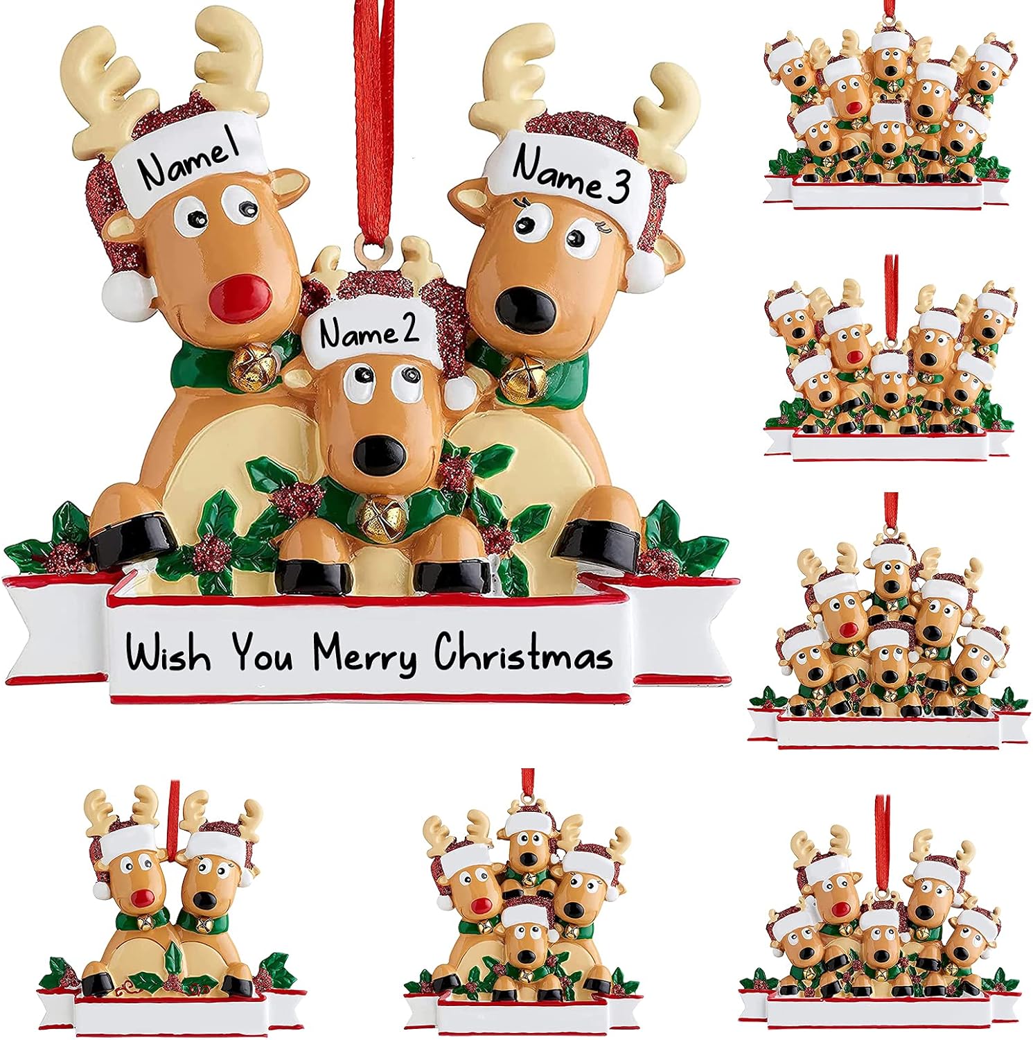 Ornaments - Personalized Deer Christmas Ornaments 2023 Family of 2,3,4,5,6,7,8 Custom Name Reindeer Xmas Ornament with Text,Customized Christmas Decoration Gifts - Family of 3