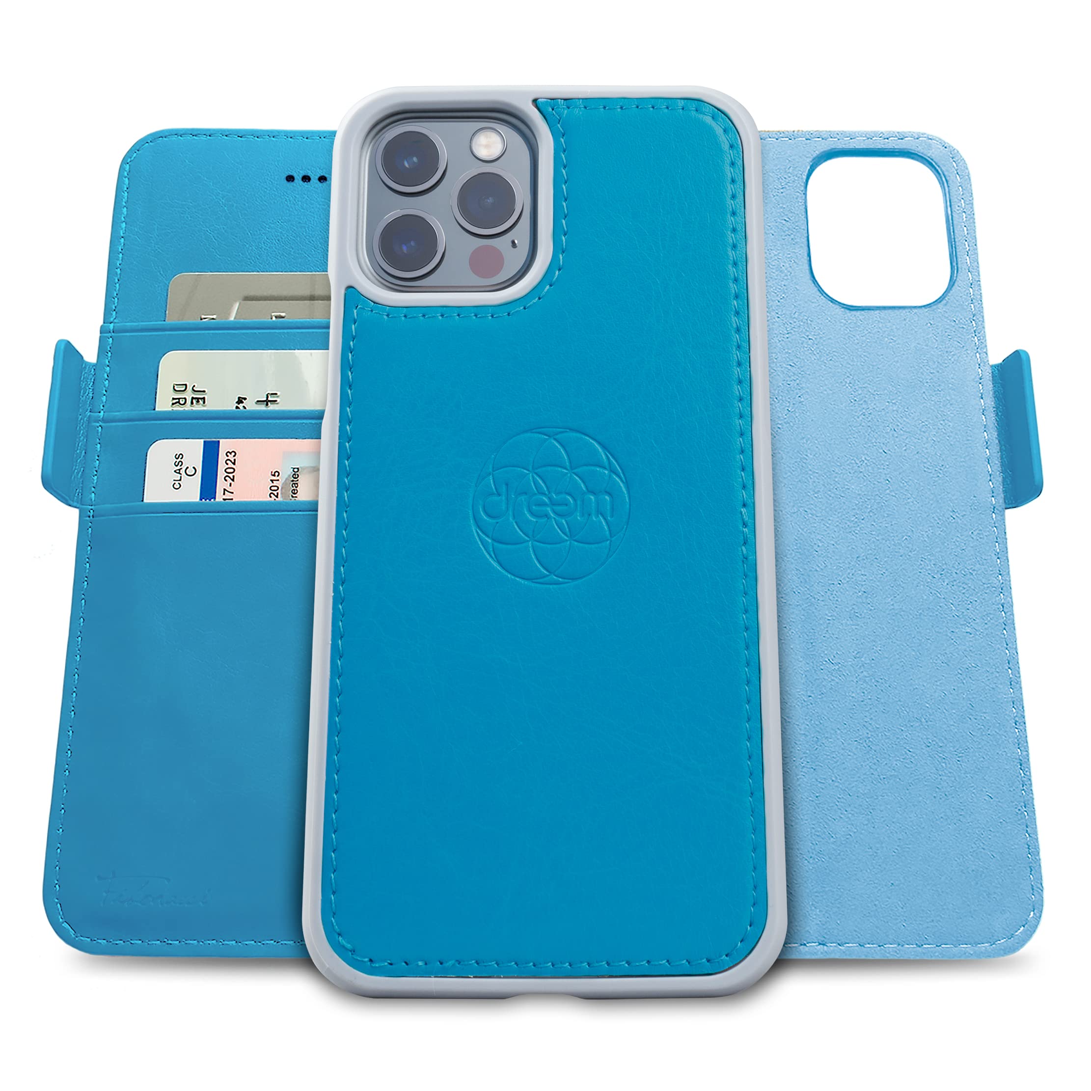 dreem Fibonacci wallet case compatible with iPhone 13 Pro Max / 2-in-1 shockproof case and detachable vegan leather folio, MagSafe compatible, RFID protection [Sky] — image 1