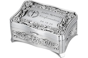 Personalized Confirmation Gift for Teen Girls – Custom Engraved Metal Keepsake Box with Cross, Small Jewelry Box for Bracelet