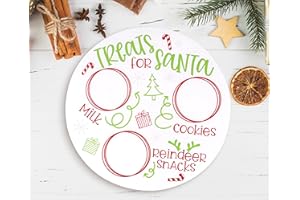 Rmeosye Santa Cookie Plate Treat Santa Christmas Wooden Round Tray Xmas Eve Cookies Milk Reindeer Snacks Cute Platter Mat Wood Plates Board for Christmas Decorations Supplies (White)