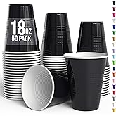 Party Solids 18 Oz Black Plastic Cups For Party Supplies 50 Pack | Black Disposable Cups Plastic | Disposable Drinkware For Parties, Events & Everyday