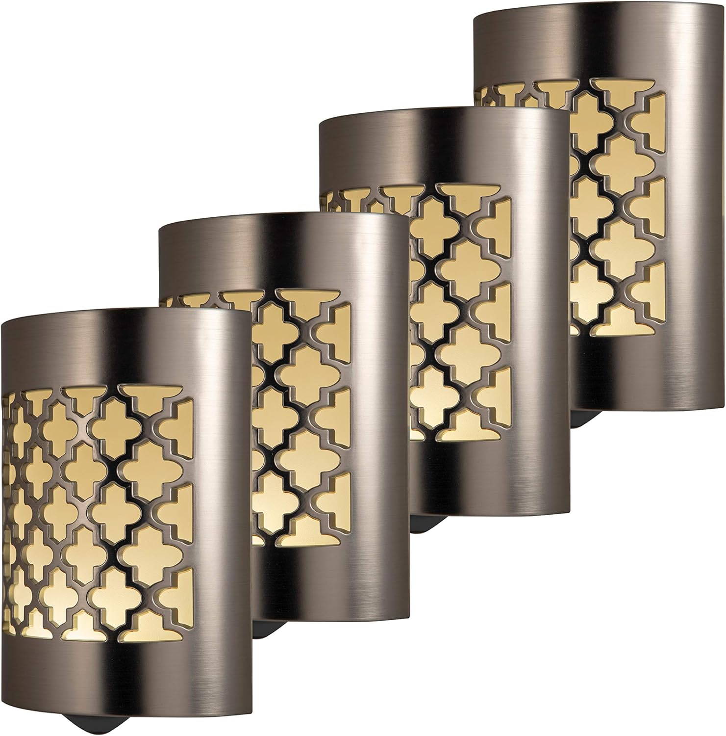 GE CoverLite LED Night Light, 4 Pack, Plug-in, Dusk-to-Dawn Sensor, Home Décor, UL-Listed, Ideal for Kitchen, Bathroom, Nursery, Bedroom, Hallway, 48675, Brushed Nickel | Moroccan, 4
