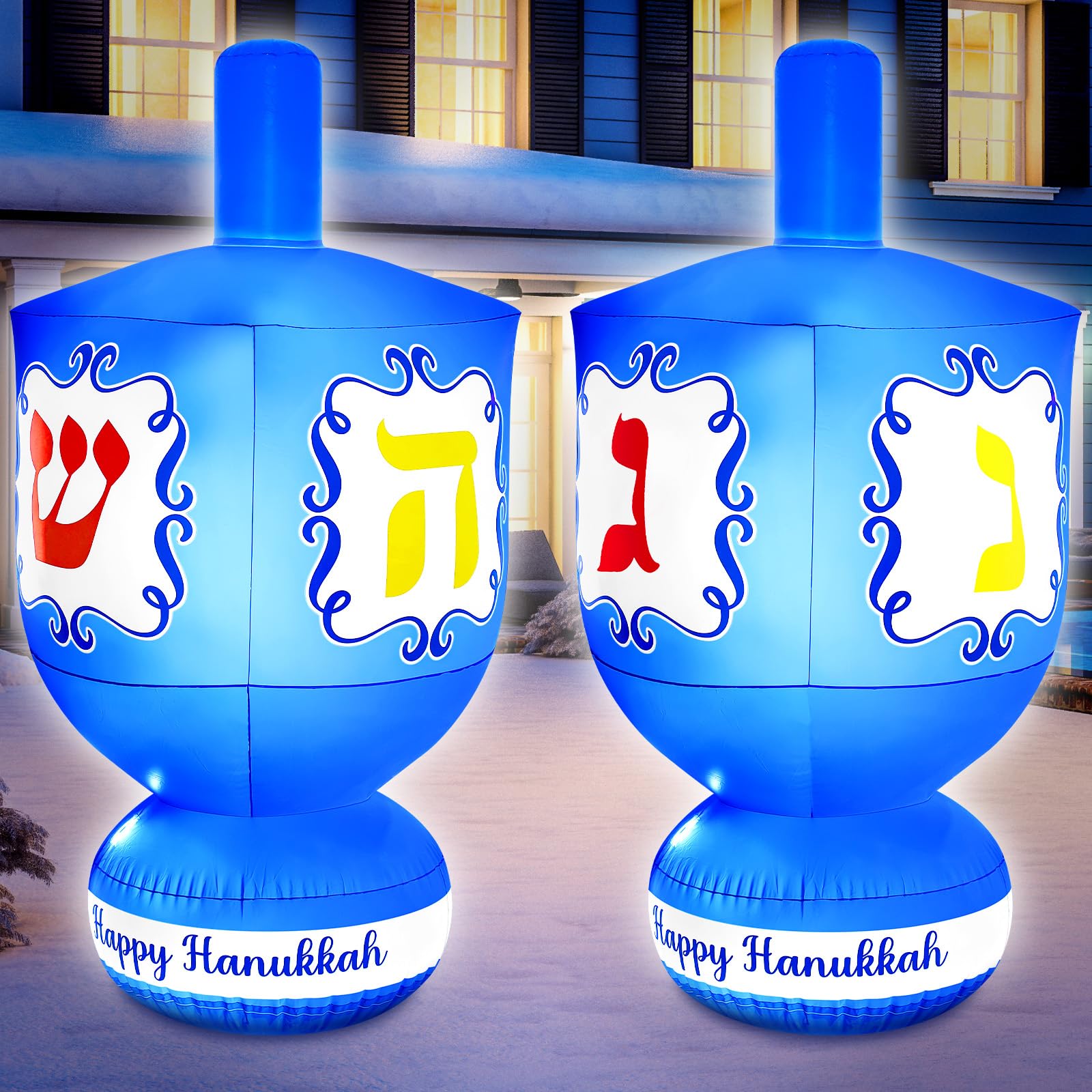 Photo 1 of Kasyat 2 Pcs 6 ft Giant Inflatable Hanukkah Dreidel Outdoor Decorations PVC with Built-in LED Lights Hanukkah for Home Office Yard Garden Lawn Outside Holiday Party