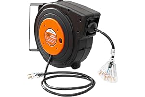 HONDERSON 45 FT Retractable Extension Cord Reel with 3 Electrical Outlets,Heavy Duty 12 AWG/3C SJTOW Power Cord,15 AMP Circuit Breaker-Ceiling or Wall Mount for Garage,UL Listed