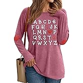 Valentines Day Shirts Women Love Heart T-Shirts Casual Long Sleeve Valentines Day Graphic Tees Tops