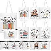 Paterr 12 Pcs Book Club Gifts Bulk Reading Canvas Tote Bag with Makeup Bag Book Lovers Gifts for Women - Reading Accessories, Librarian, Bookish, Readers, Author, Library Present