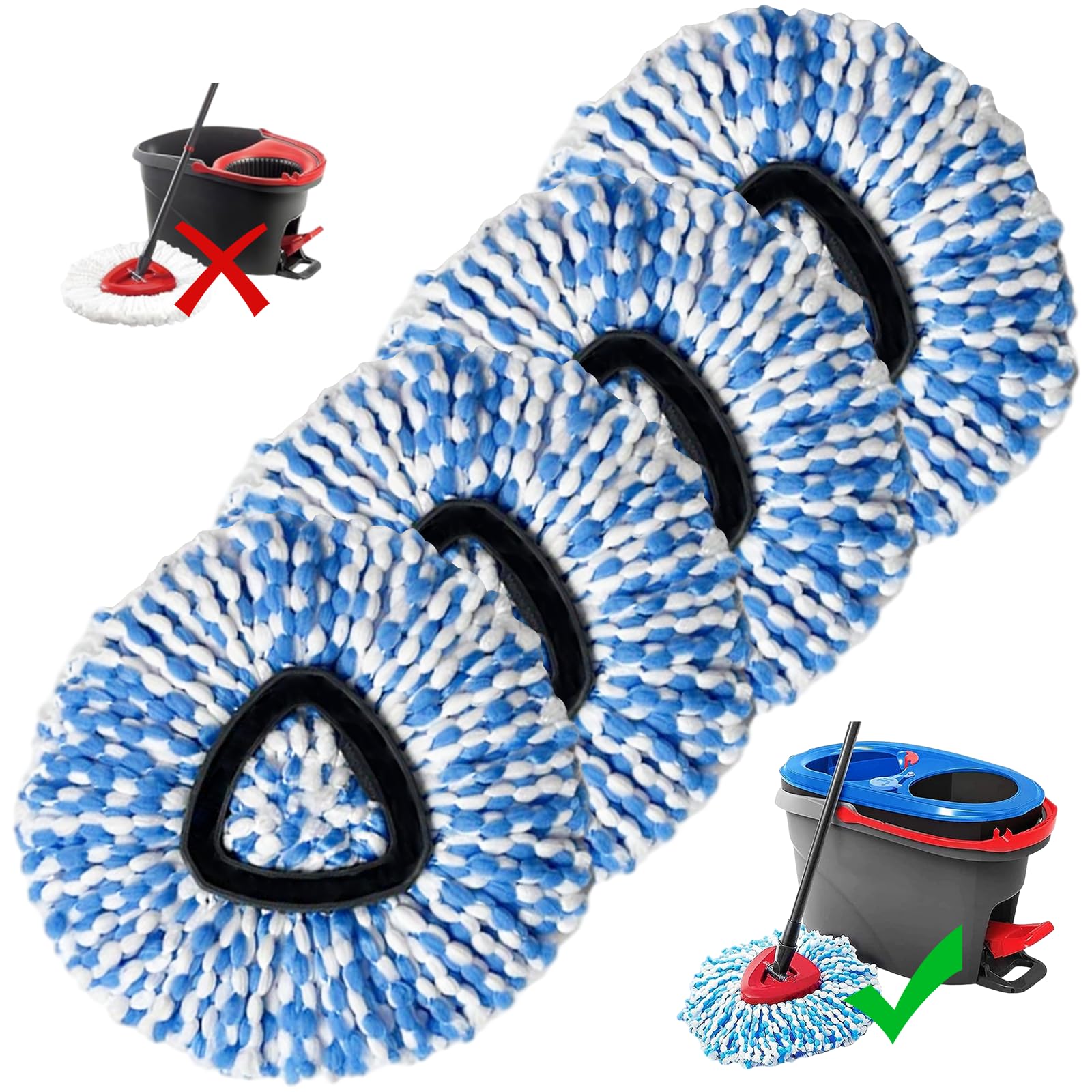 Photo 1 of 4 Pack Mop Head Replacement Compatible with O Cedar, Spin Mop Refill Replace Head for RinseClean 2-Tank System - Machine Washable, Enhanced Cleaning Performance