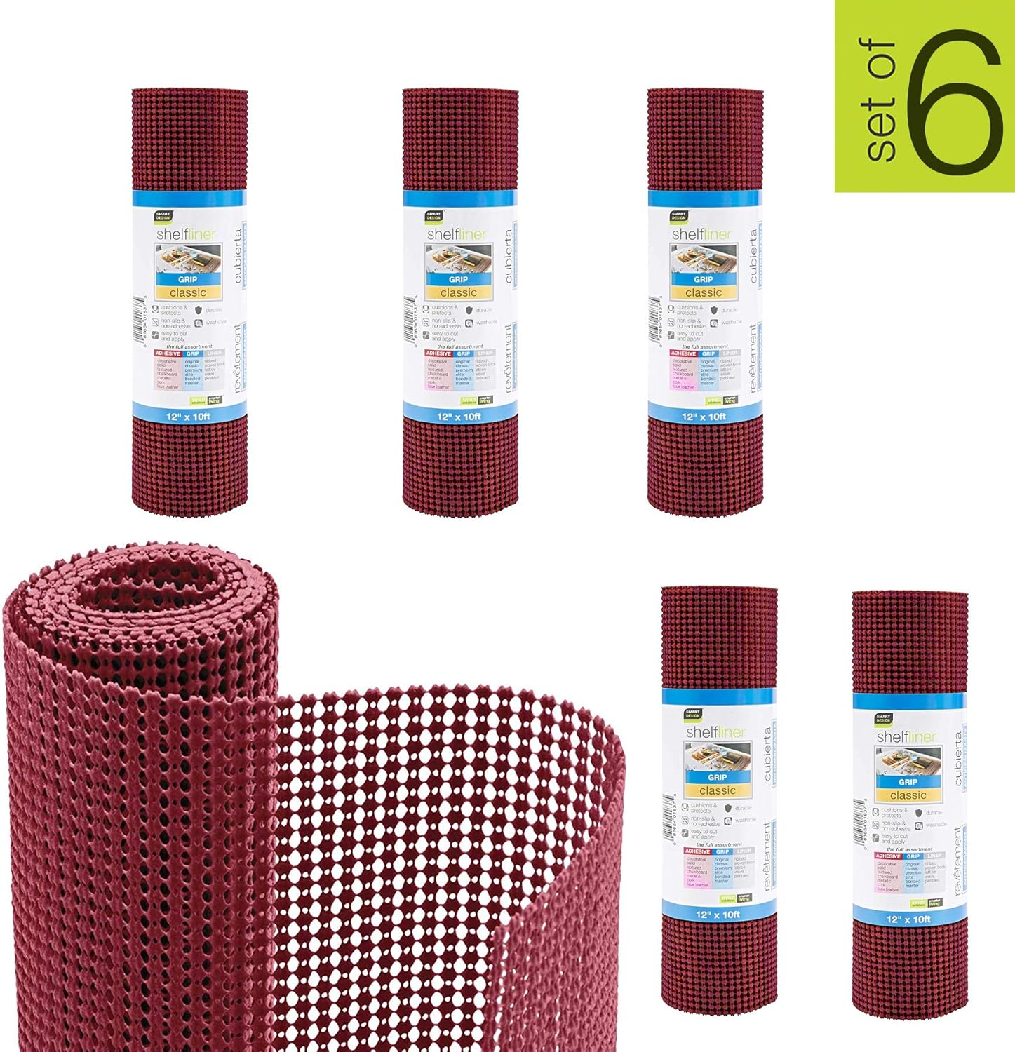 Smart Design Shelf Liner Classic Grip - (12 Inch x 60 Feet) - Drawer Cabinet Non Adhesive Protection - Kitchen [Chili Pepper] - Set of 6-60' Total