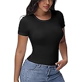 EasyFair Womens T Shirts Basic Short Sleeve Crew Neck Slim Fit Tees Summer Workout Casual Bodycon Tops 2025