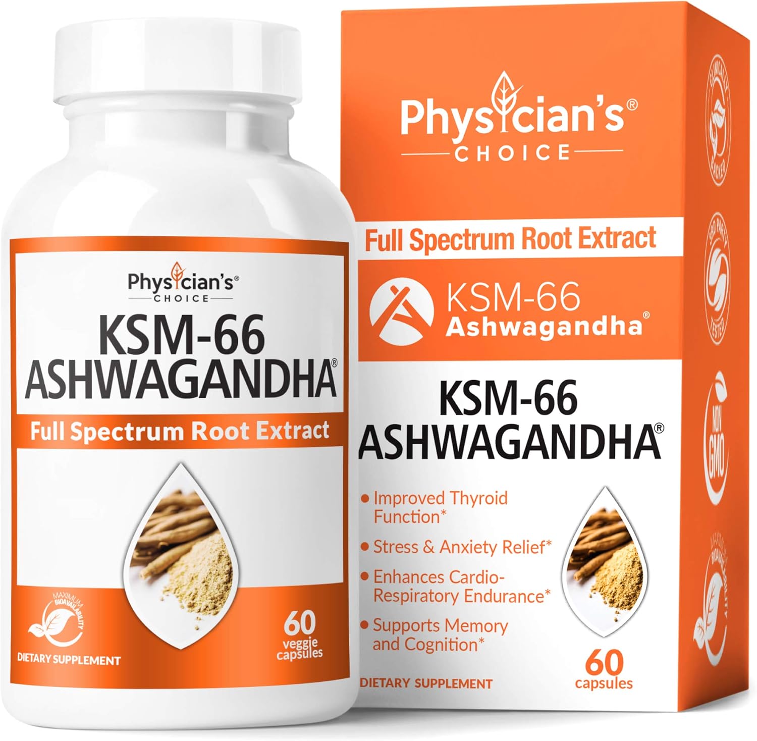 KSM-66 Ashwagandha Root Powder Extract, High Potency 5% Withanolides, 1000mg of Clinically Studied KSM66 & Black Pepper, Adrenal Support, Anxiety Relief, Thyroid Support - Vegan, Non-GMO, 60 Capsules