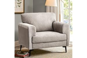 CDCASA Accent Chair, Linen Fabric Oversized Mid Century Modern Chair Set of 1, Comfy Upholstered Armchair Reading Accent Chairs Sofa Chairs for Bedroom Living Room, Light Brown