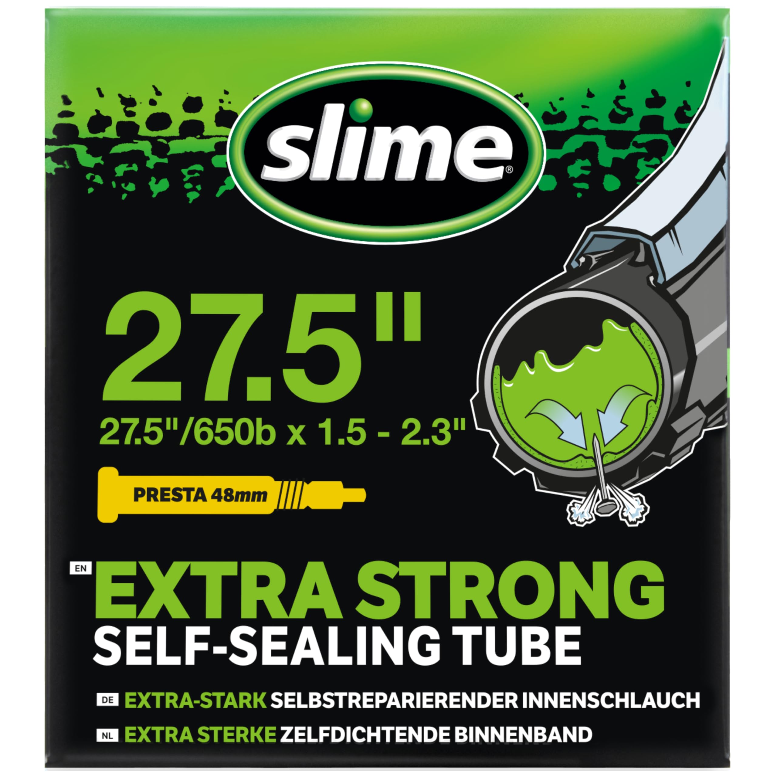 Slime 30023 Bike Inner Tube with Slime Puncture Sealant, Self Sealing, Prevent and Repair, Presta Valve, 27.5" x 1.5-2.3"