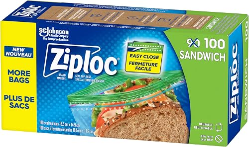 Ziploc Sandwich Bags for On-the-Go Freshness, Grip 'n Seal Technology for Easier Grip, Open and Close, 90 Count