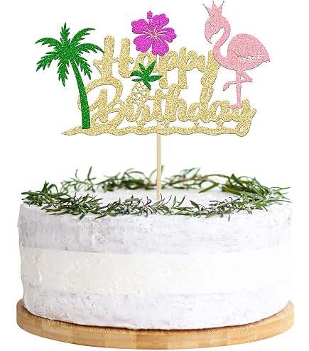 Flamingo-Kuchendekoration Für Geburtstag – Tropisches Design Mit Glitzer, 1 Stück