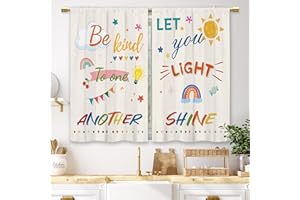 Laifzere Colorful Inspirational Kids Kitchen Curtains Quotes Small Short Cafe Window Curtains Cute Child Cartoon Motivational Rainbow Sun Bathroom Drapes Treatment Tier Curtains (27.5x39 Inch)