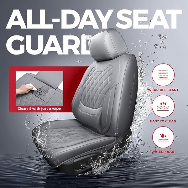 FREESOO GRAY CAR SEAT COVER FULL SET – FAUX NAPPA LEATHER SEAT COVERS FOR CARS, LUXURY BREATHABLE WATERPROOF FRONT SEATS CUSHION PROTECTORS WITH LUMBAR SUPPORT, UNIVERSAL FIT FOR SEDANS SUVS PICKUPS