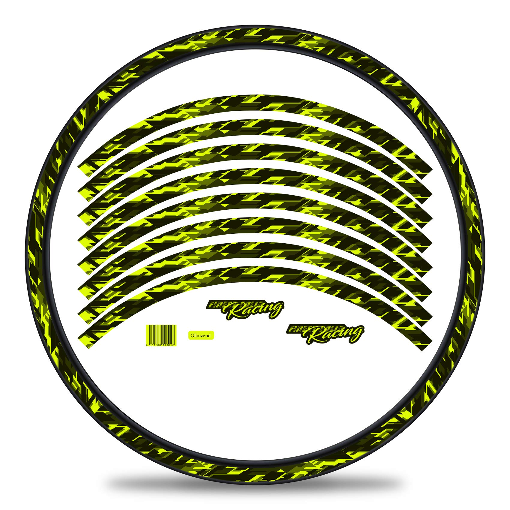 Set of 16 Wheel Rim Stickers for Bicycle Rims in Future Design Complete Set for 27 Inch 29 Inch for Road Bike Mountain Bike MTB Balance Bike RX026 (Neon Yellow, Gloss)