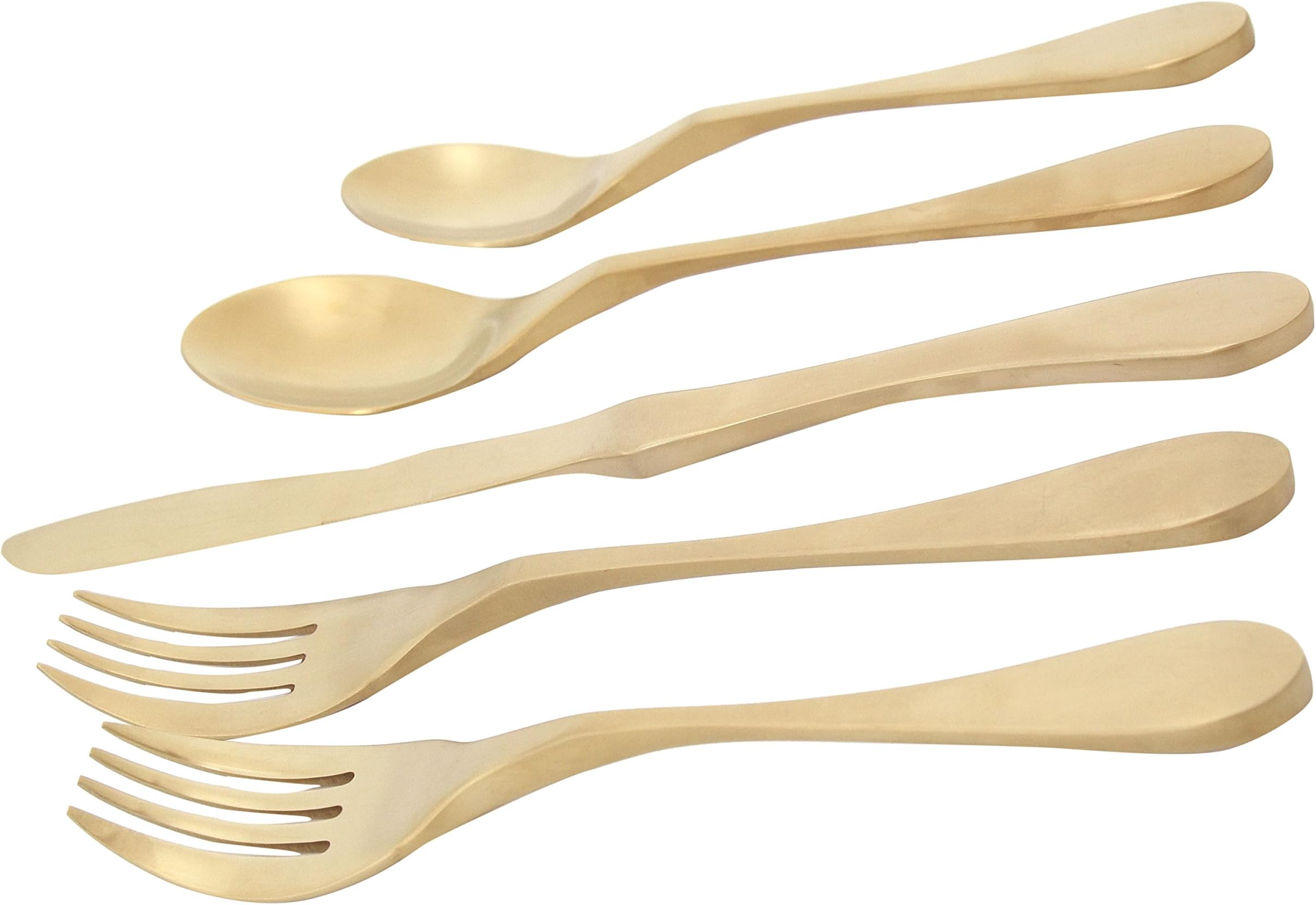 KNORK5 Piece Flatware Set, Satin Brass, (matte gold) Titanium Coated Stainless Steel
