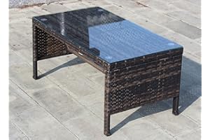 Voohek, Brown Outdoor Patio Furniture, 1 Coffee Table with Clear Tempered Glass, for Balcony Porch Garden Yard Poolside