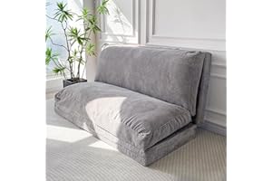 MAXYOYO Bean Bag Bed Folding Sofa Bed Floor Mattress for Adults, Extra Thick and Long Floor Sofa with Corded Washable Cover, Grey, 54x95 Inch