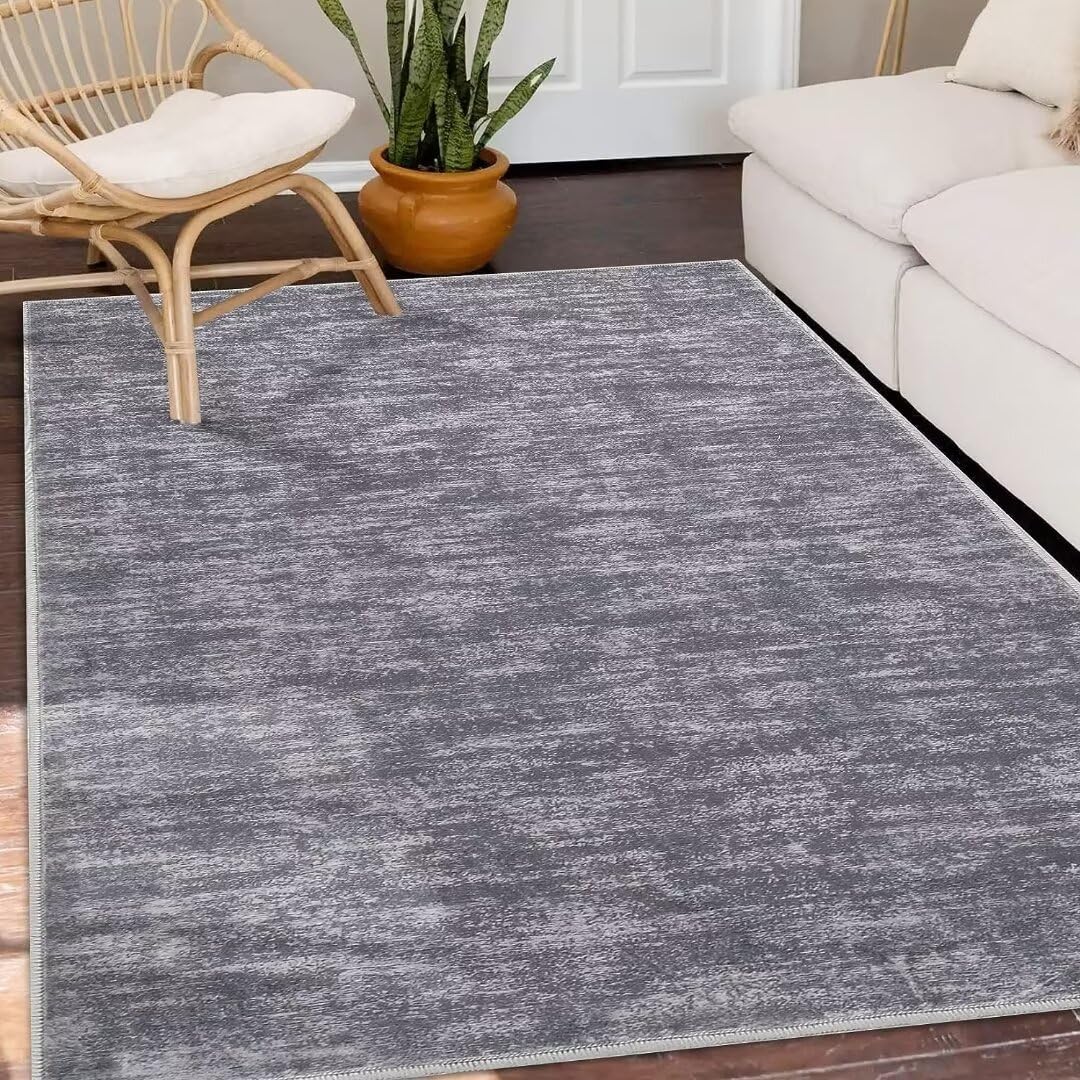Zstar Living Room Rug, Machine Washable, Modern Solid Rugs for Bedroom Under the Dining Table, Non-Slip Morden Rug for Indoor Use for Home and Office Decoration, Grey, 120 x 170 cm
