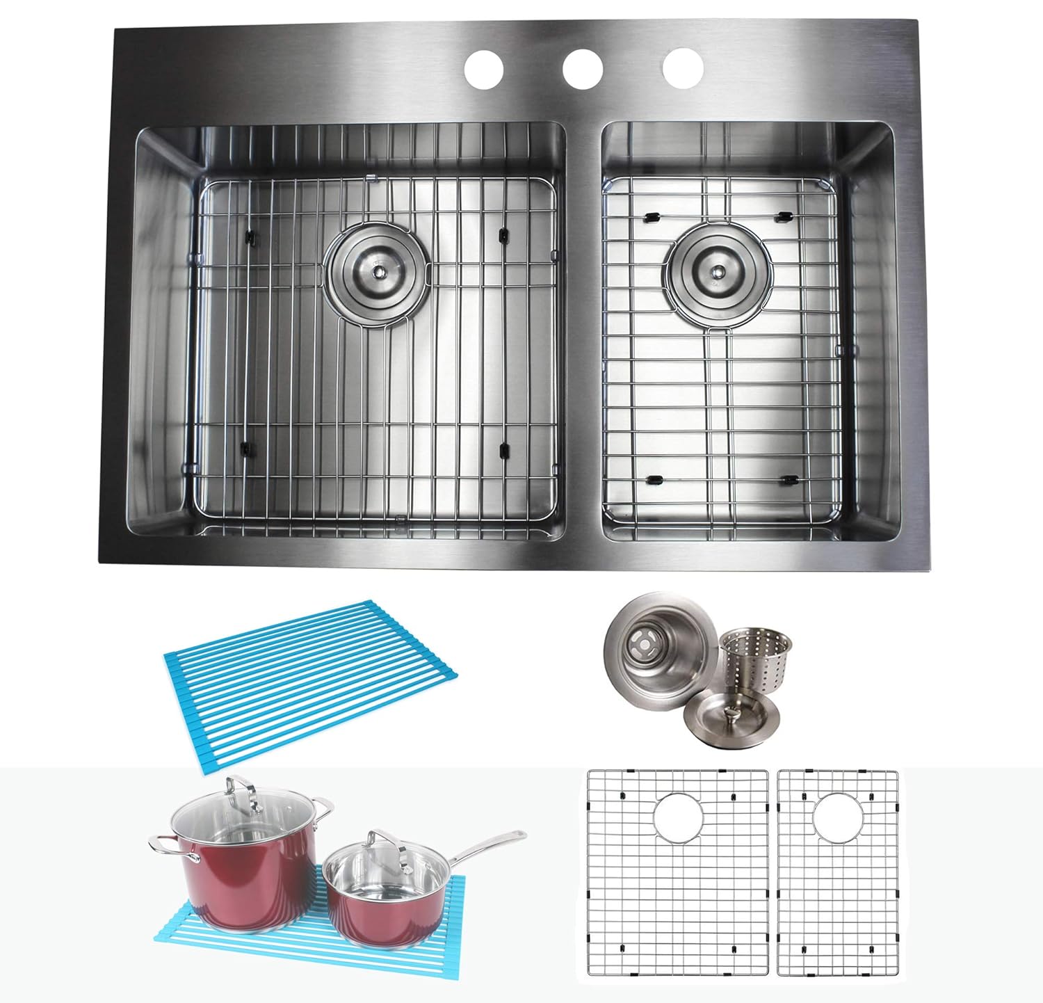 Best Ariel 33′ Stainless Steel Double Bowl Kitchen Sink