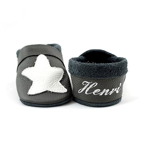 little foot company® 8922 Krabbelschuhe Babyschuhe Lauflernschuhe mit Namensstickerei Seestern weiches Leder steingrau 18/19 