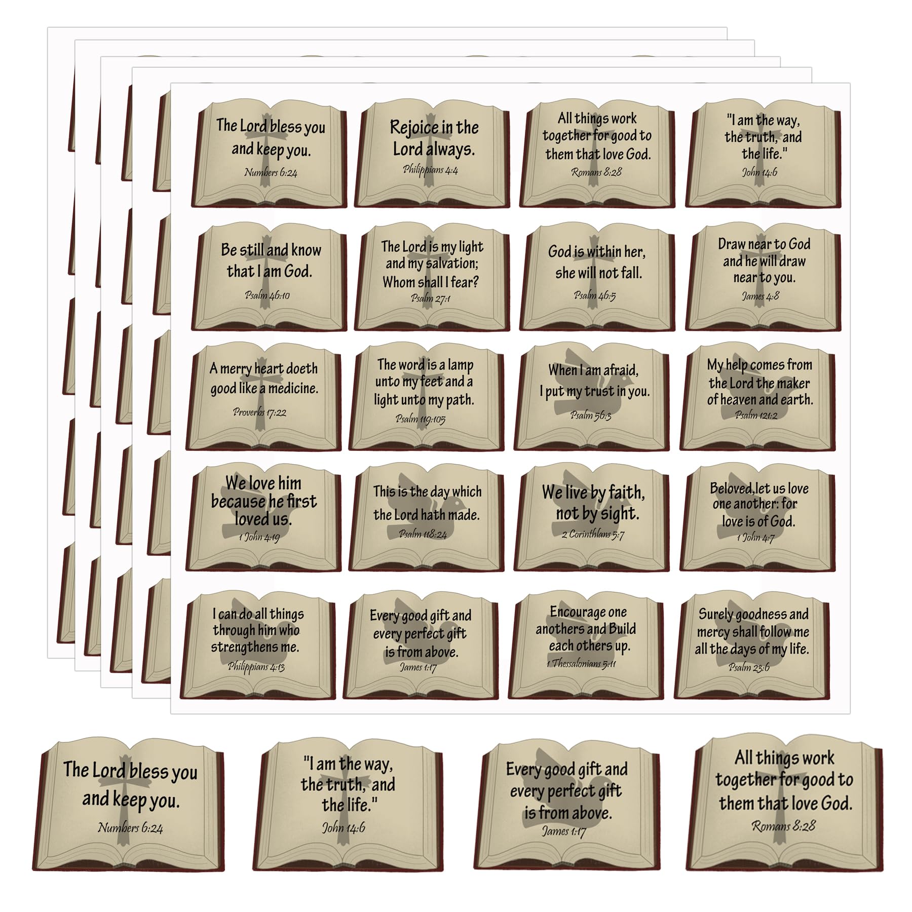 Bible Verse Stickers Book Shape Scripture Inspirational Sticker 200 Pcs Bible Verse Motivational Faith Jesus Christian Religious Faith Labels for Scrapbooks Bottles Seals Present Tag Decor