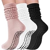 Elapse Space 3 Pairs Grip Pilates Socks for Women Non Slip Long Slouchy Socks for Yoga Barre Workout Hospital