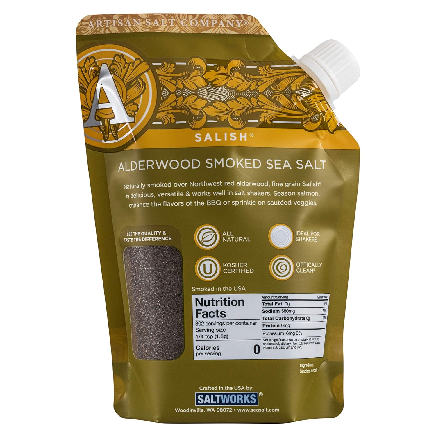 SaltWorks Durango Hickory Smoked Sea Salt, Artisan Pour Spout Pouch, 8 Ounce : Grocery & Gourmet Food