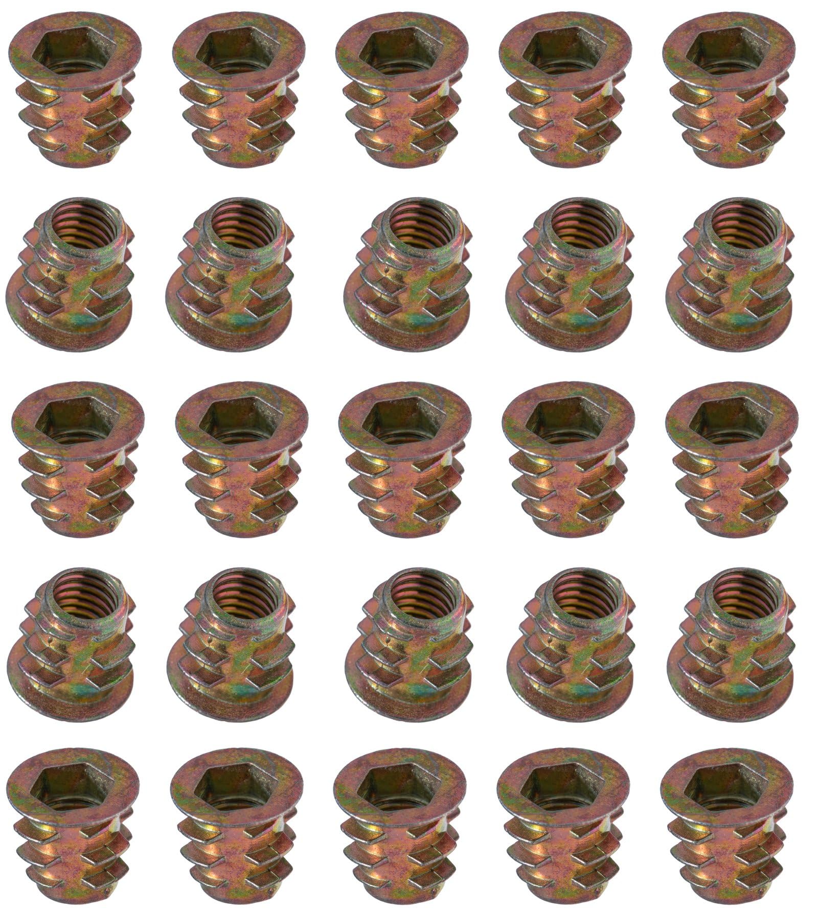 YoiYee M6 x 10mm Wood Insert Hex Socket Nuts - Threaded Flanged Hex Socket Nut Insert for Wood Furniture, DIY Projects - 25 Pack — image 1