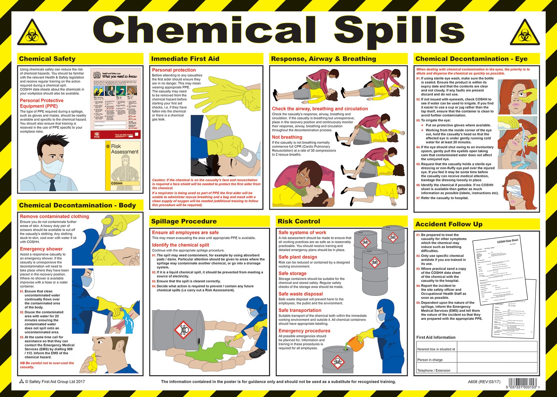 Safety First Aid Group A608T Chemicals Spills Poster, 59 x 42 cm