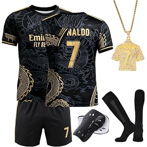 Boys Football Jersey Set,#7 Short Sleeve Football Training Jersey with Shorts,Golden Dragon Youth Sports Set