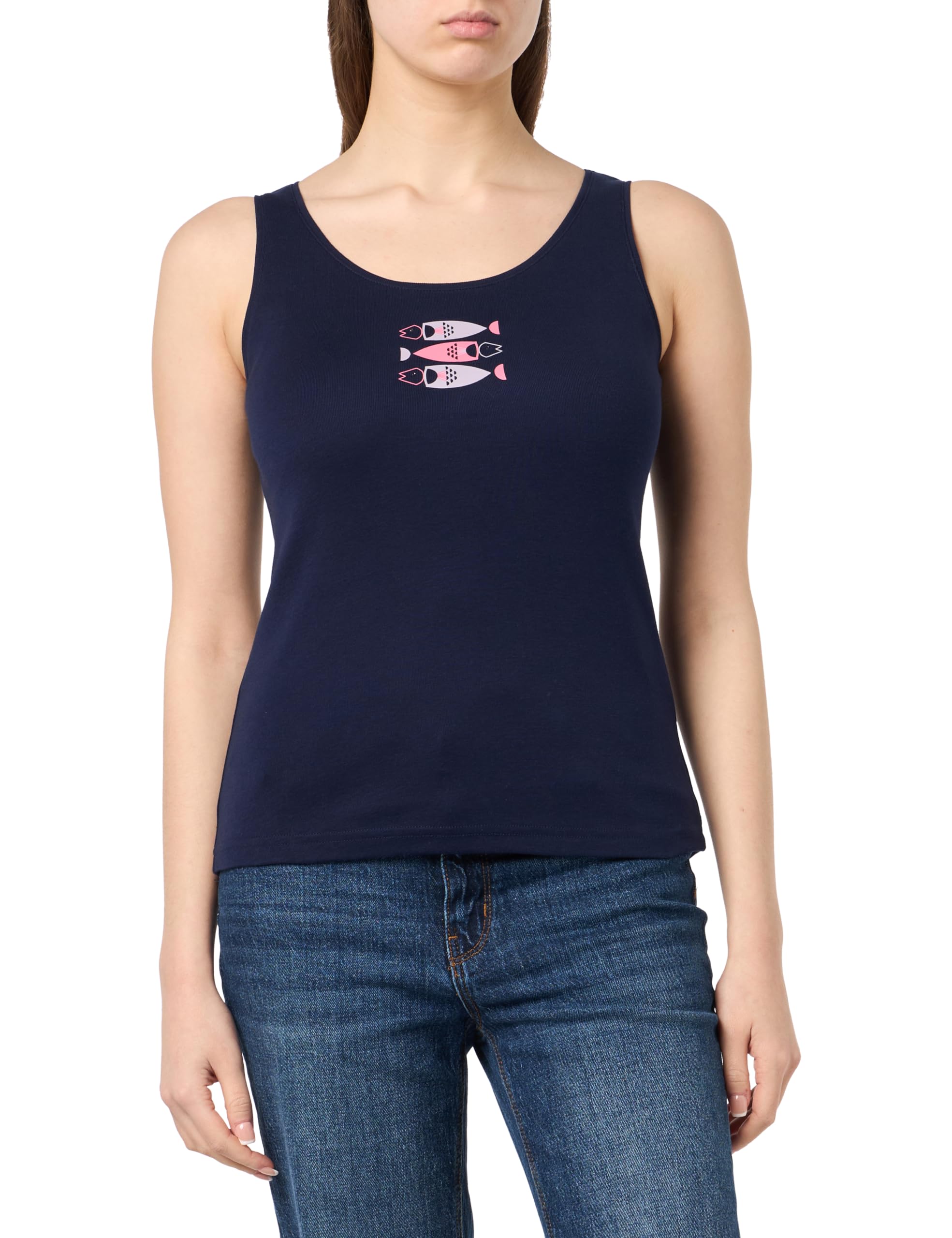 Armor Lux Women's Tank Top T-Shirt, Seal Seri.Fish Delfinium, M