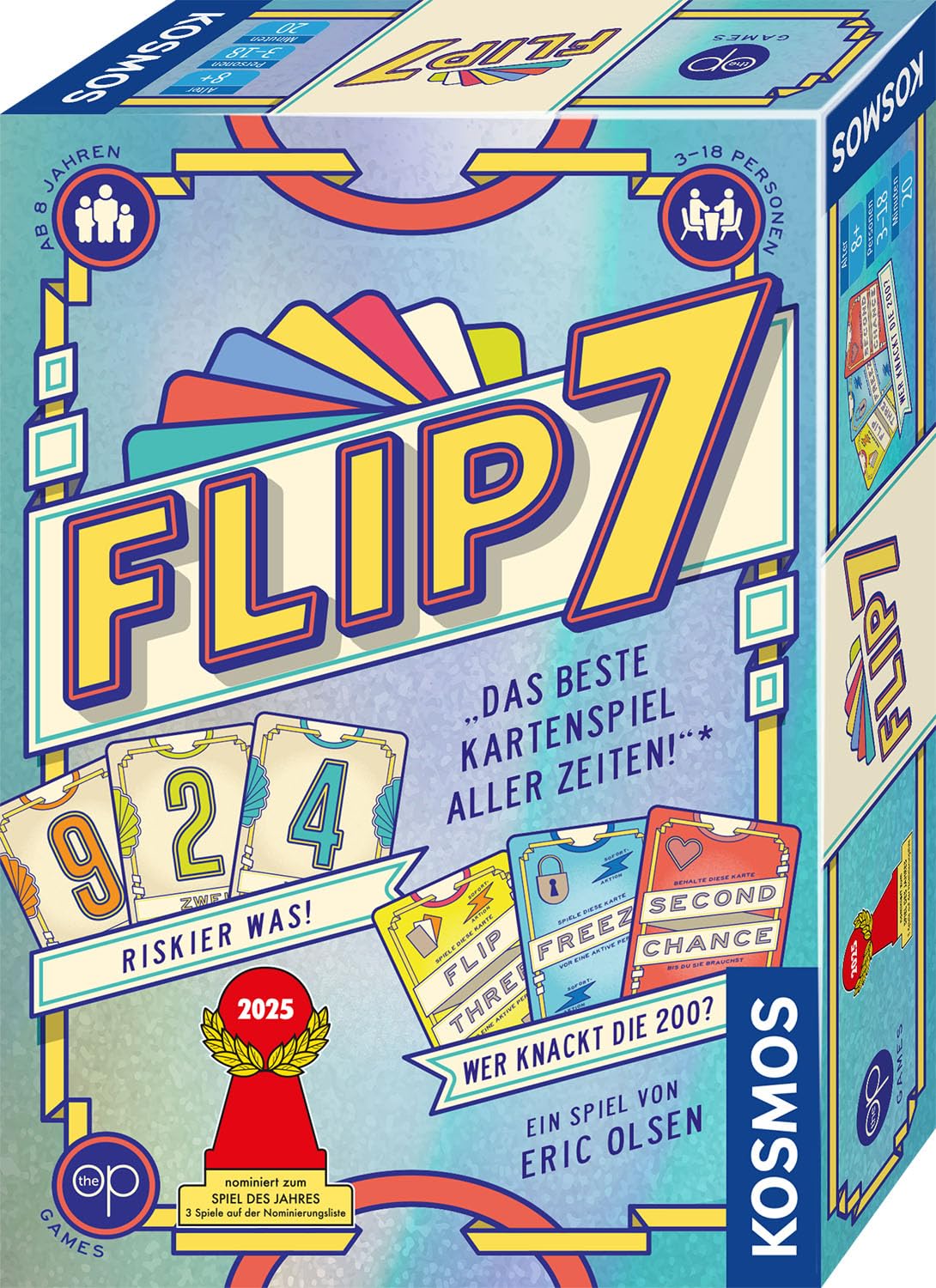Kosmos 685430 Flip 7, deutsche Ausgabe, Kartenspiel mit schnellem und einfachen Black Jack Prinzip, für 3-18 Personen ab 8 Jahren, Spiel für große Gruppen, nominiert zum Spiel des Jahres 2025