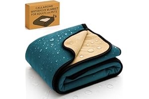 CALLAROME Waterproof Blanket for Bed or Couch – Soft and Leakproof Waterproof Throw Blanket, Water Proof & Stain Resistant Easy to Clean Throw Blanket Cover for Adults or Pets, Reversible Blue/Beige 80”x90”