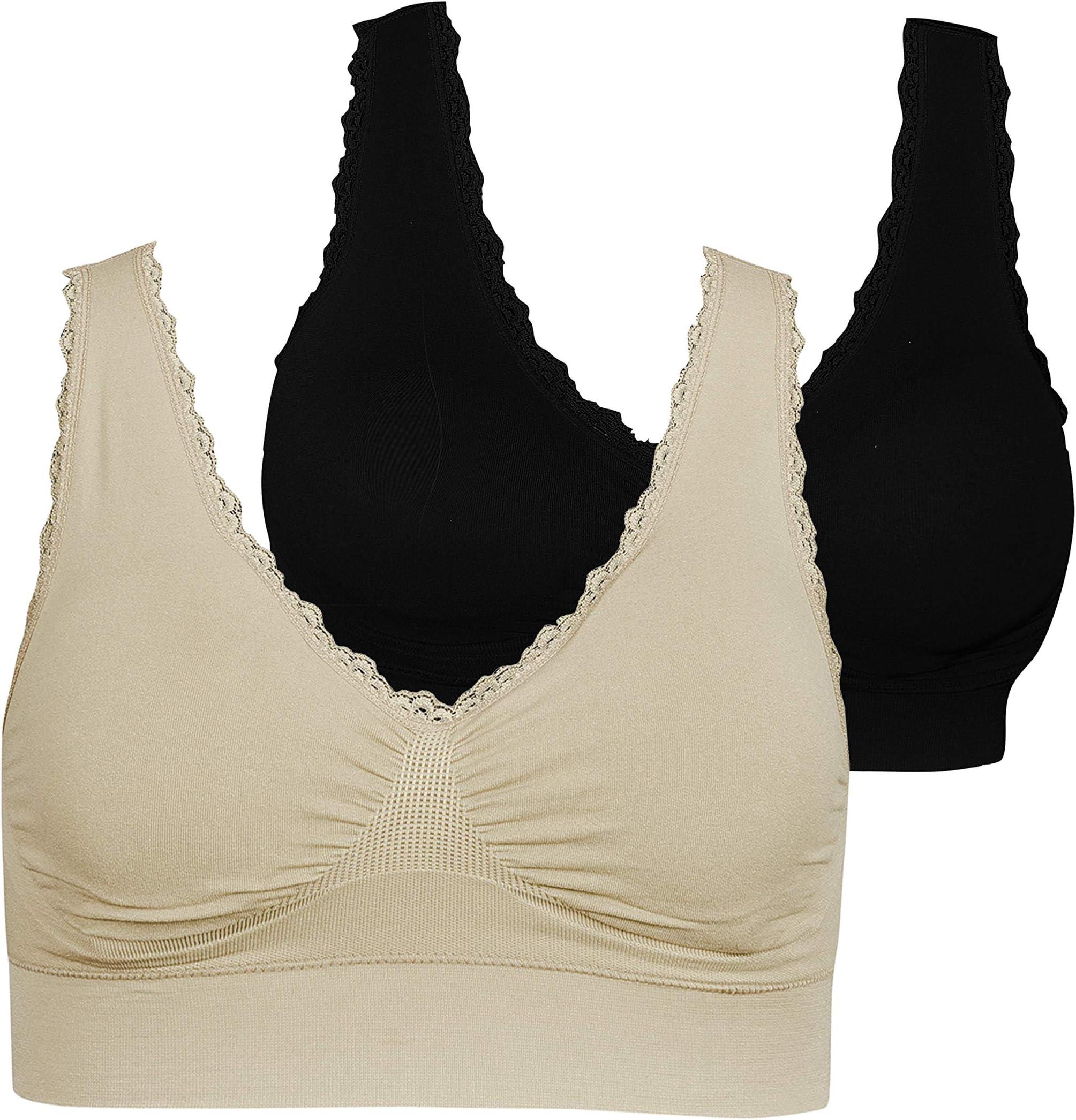 HANS Women's Stretchable Padded Seamless Bra with Removable Cups Free Size Fits -28 to 38 (Combo Pack of 2)