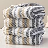 Beige Striped Hand Towels, Bathroom Hand Towels Set of 4, 16"x27" - 100% Cotton | Quick Dry | Absorbent | Light Weight, Soft Towel Set for Showering & Guest, Luxury Towel Gift, Tan and Gray Stripe