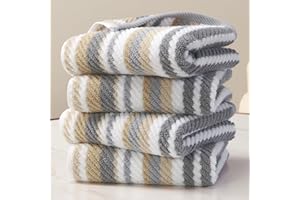 VOOVA & MOVAS Beige Striped Hand Towels, Bathroom Hand Towels Set of 4, 16"x27" - 100% Cotton | Quick Dry | Absorbent | Light Weight, Soft Towel Set for Showering & Guest, Luxury Towel Gift, Tan and Gray Stripe