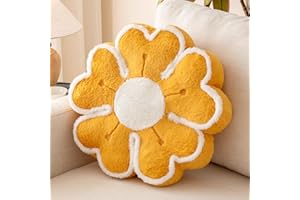 Znhinery Flower Shaped Decorative Throw Pillow Cushion for Bed Couch, Cute Flower Plush Throw Pillows Home Decor Floor Pillow Seating Cushions (Dark Yellow, 13.7 Inches)