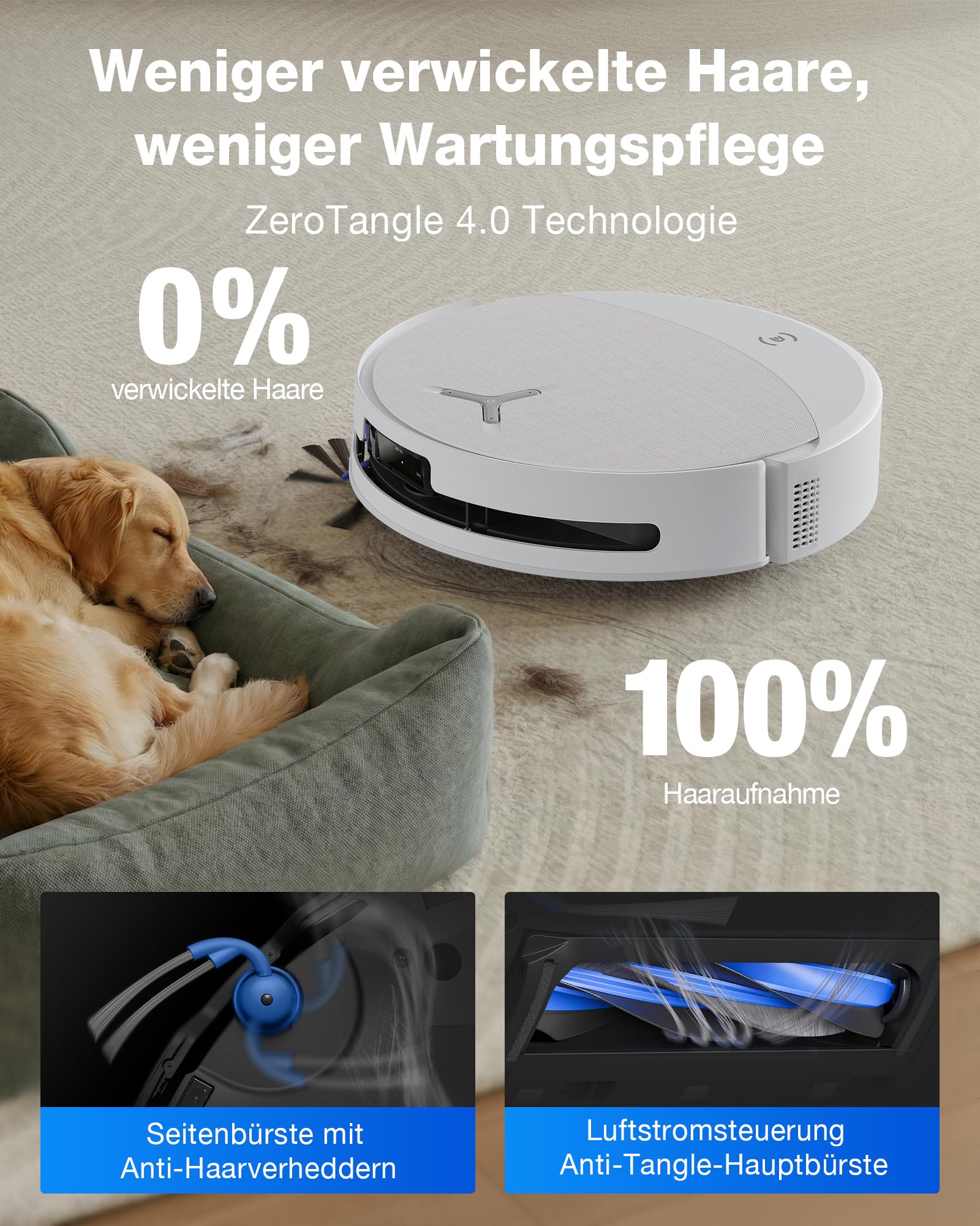 ECOVACS DEEBOT T90 Omni Saugroboter mit Wischfunktion, Roboterstaubsauger 30.000 Pa, OZMO-Roller 3.0, Triple Lift, TruePass 4WD, AIVI 3D 4.0, Haustierpflege, Frischwasser-Hochdruckreinigung, Weiß 4